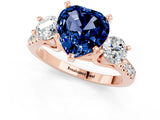 Rose gold Three-Stone Heart Cut Blue Sapphire Pavé Band with Four-Prong Setting_1