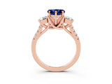 Rose gold Three-Stone Heart Cut Blue Sapphire Pavé Band with Four-Prong Setting_3