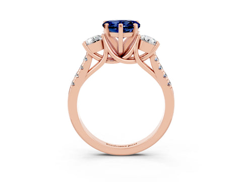 Rose gold Three-Stone Heart Cut Blue Sapphire Pavé Band with Four-Prong Setting_3