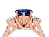 Rose gold Three-Stone Heart Cut Blue Sapphire Pavé Band with Four-Prong Setting_4