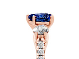 Rose gold Three-Stone Heart Cut Blue Sapphire Pavé Band with Four-Prong Setting_5