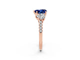 Rose gold Three-Stone Heart Cut Blue Sapphire Ring with Pavé Band and Prong Setting_14