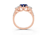 Rose gold Three-Stone Heart Cut Blue Sapphire Ring with Pavé Band and Prong Setting_15