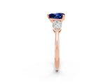 Rose gold Three-Stone Heart Cut Blue Sapphire Ring with Pear Side Stones and Four-Prong Setting_2