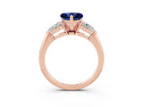 Rose gold Three-Stone Heart Cut Blue Sapphire Ring with Pear Side Stones and Four-Prong Setting_3