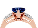 Rose gold Three-Stone Heart Cut Blue Sapphire Ring with Pear Side Stones and Four-Prong Setting_4