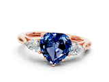 Rose gold Three-Stone Heart Cut Blue Sapphire Ring with Pear  Side Stones in Four-Prong Setting_12