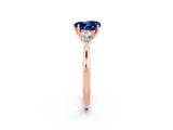 Rose gold Three-Stone Heart Cut Blue Sapphire Ring with Pear  Side Stones in Four-Prong Setting_14