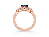 Rose gold Three-Stone Heart Cut Blue Sapphire Ring with Pear  Side Stones in Four-Prong Setting_15