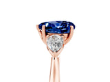 Rose gold Three-Stone Heart Cut Blue Sapphire Ring with Pear  Side Stones in Four-Prong Setting_17