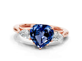 Rose gold Three-Stone Heart Cut Blue Sapphire Ring with Pear  Side Stones in Four-Prong Setting_36