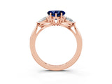Rose gold Three-Stone Heart Cut Blue Sapphire Ring with Pear  Side Stones in Four-Prong Setting_39