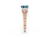 Rose gold Three-Stone Heart Cut Blue Topaz Braided Band Ring with Four-Prong Setting_14