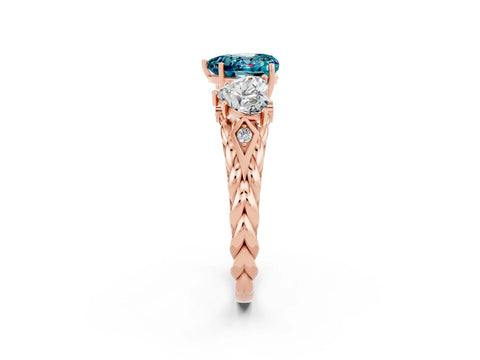 Rose gold Three-Stone Heart Cut Blue Topaz Braided Band Ring with Four-Prong Setting_14