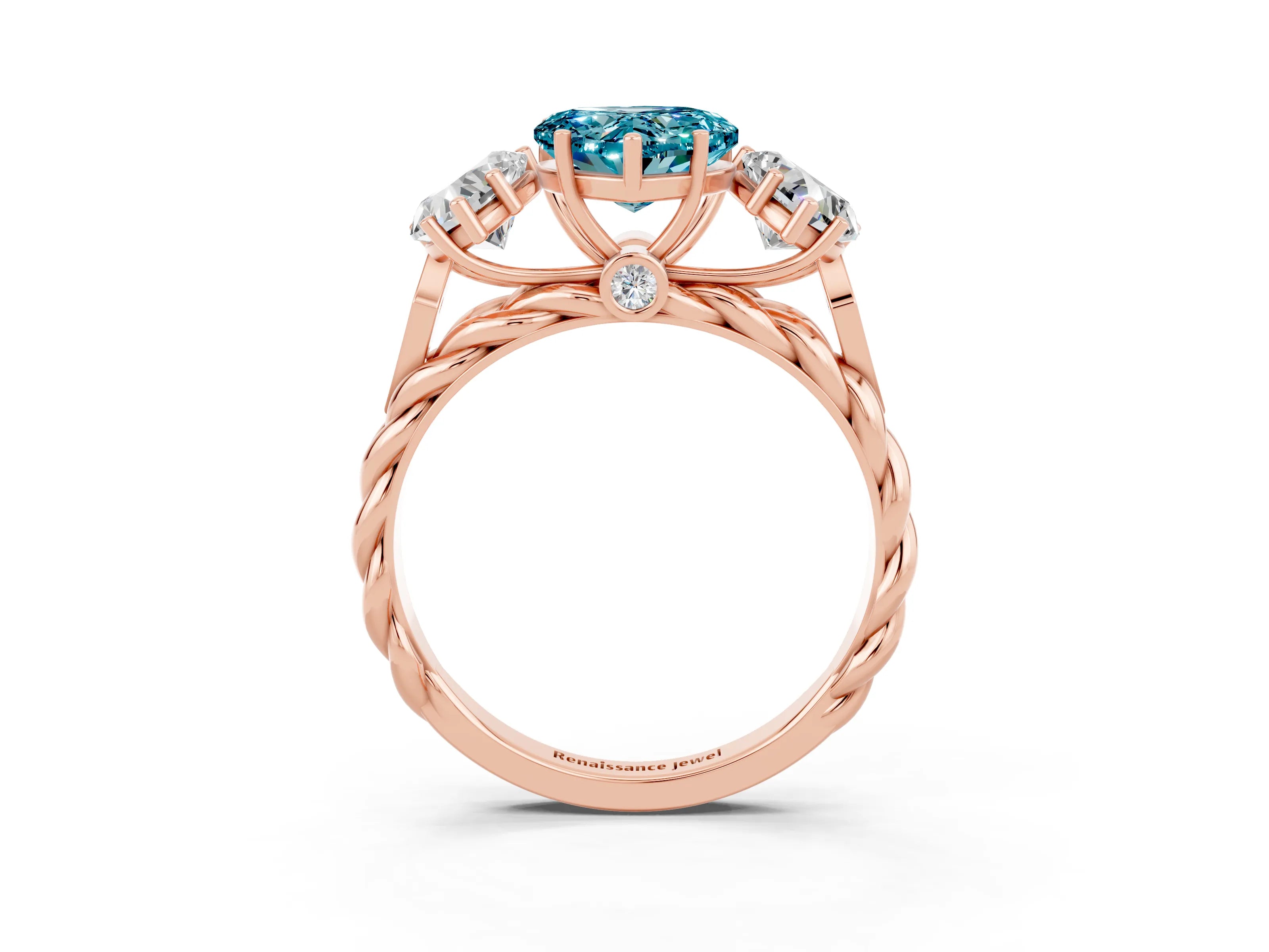 Rose gold Three-Stone Heart Cut Blue Topaz Braided Band Ring with Four-Prong Setting_15