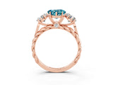 Rose gold Three-Stone Heart Cut Blue Topaz Braided Band Ring with Four-Prong Setting_15