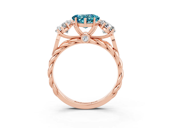 Rose gold Three-Stone Heart Cut Blue Topaz Braided Band Ring with Four-Prong Setting