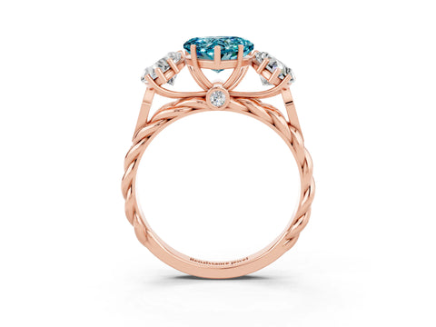 Rose gold Three-Stone Heart Cut Blue Topaz Braided Band Ring with Four-Prong Setting_15