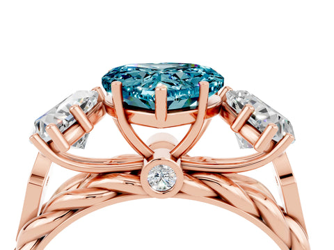 Rose gold Three-Stone Heart Cut Blue Topaz Braided Band Ring with Four-Prong Setting_16