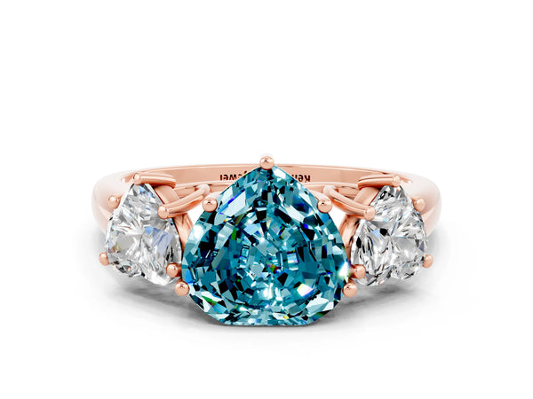 Rose gold Three-Stone Heart Cut Blue Topaz Engagement Ring with Prong Setting