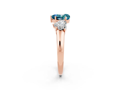 Rose gold Three-Stone Heart Cut Blue Topaz Engagement Ring with Prong Setting_2