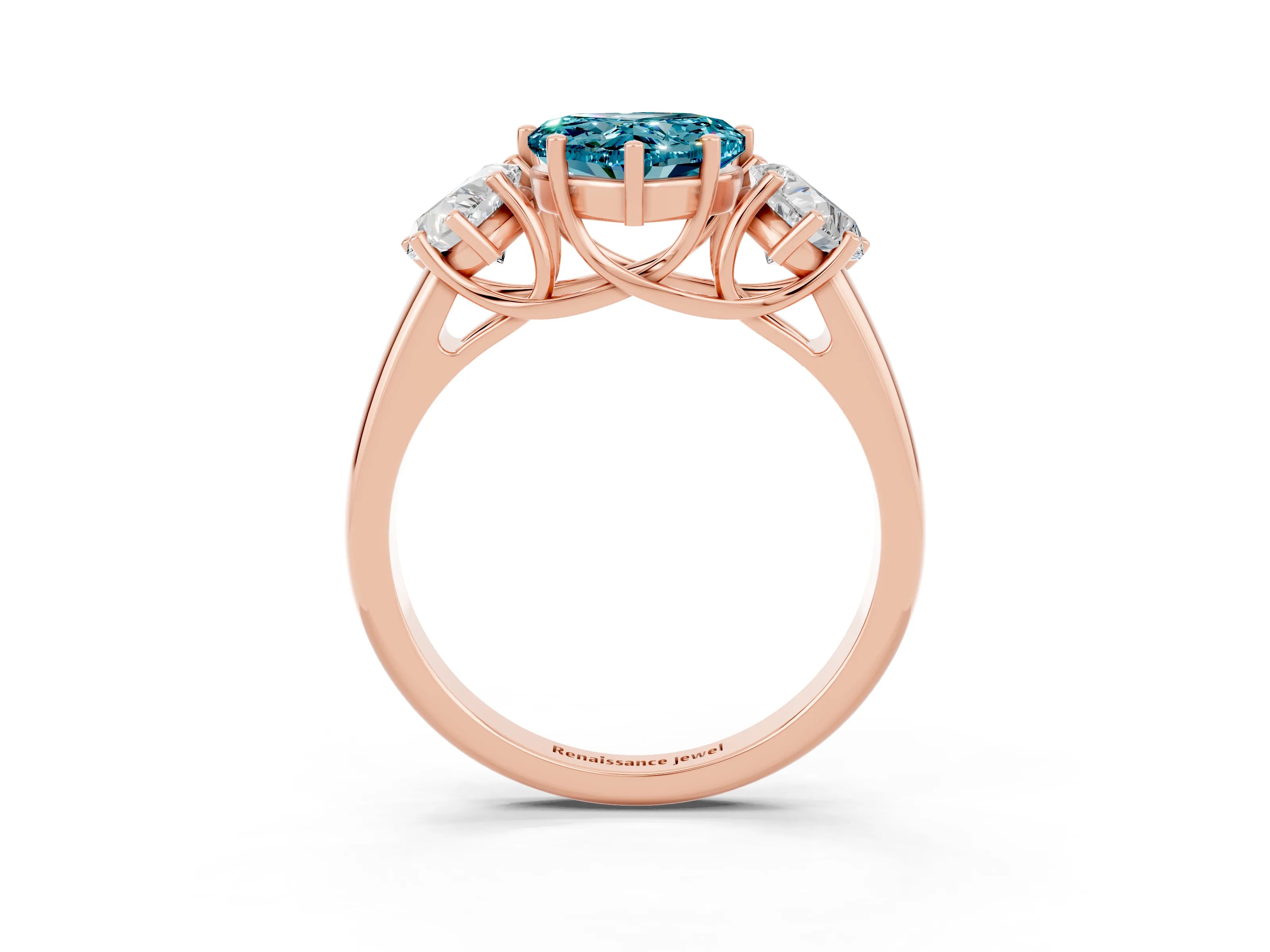 Rose gold Three-Stone Heart Cut Blue Topaz Engagement Ring with Prong Setting_3