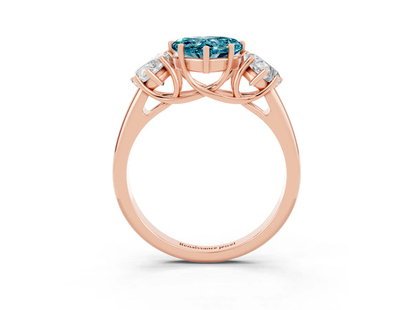 Rose gold Three-Stone Heart Cut Blue Topaz Engagement Ring with Prong Setting