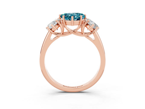 Rose gold Three-Stone Heart Cut Blue Topaz Engagement Ring with Prong Setting_3
