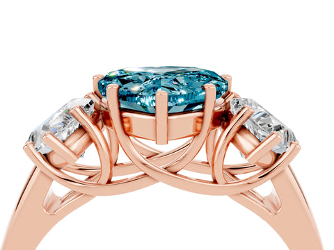 Rose gold Three-Stone Heart Cut Blue Topaz Engagement Ring with Prong Setting_4