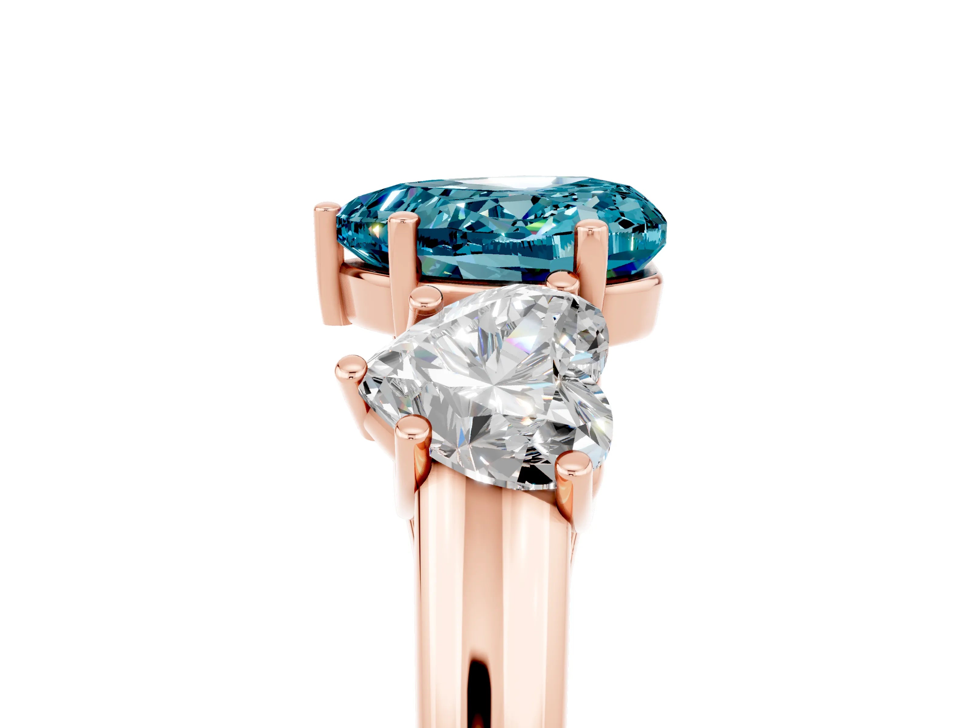 Rose gold Three-Stone Heart Cut Blue Topaz Engagement Ring with Prong Setting_5