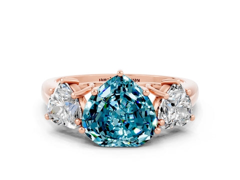 Rose gold Three-Stone Heart Cut Blue Topaz Engagement Ring with Prong Setting