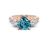 Rose gold Three-Stone Heart Cut Blue Topaz Pavé Band with Four-Prong Setting