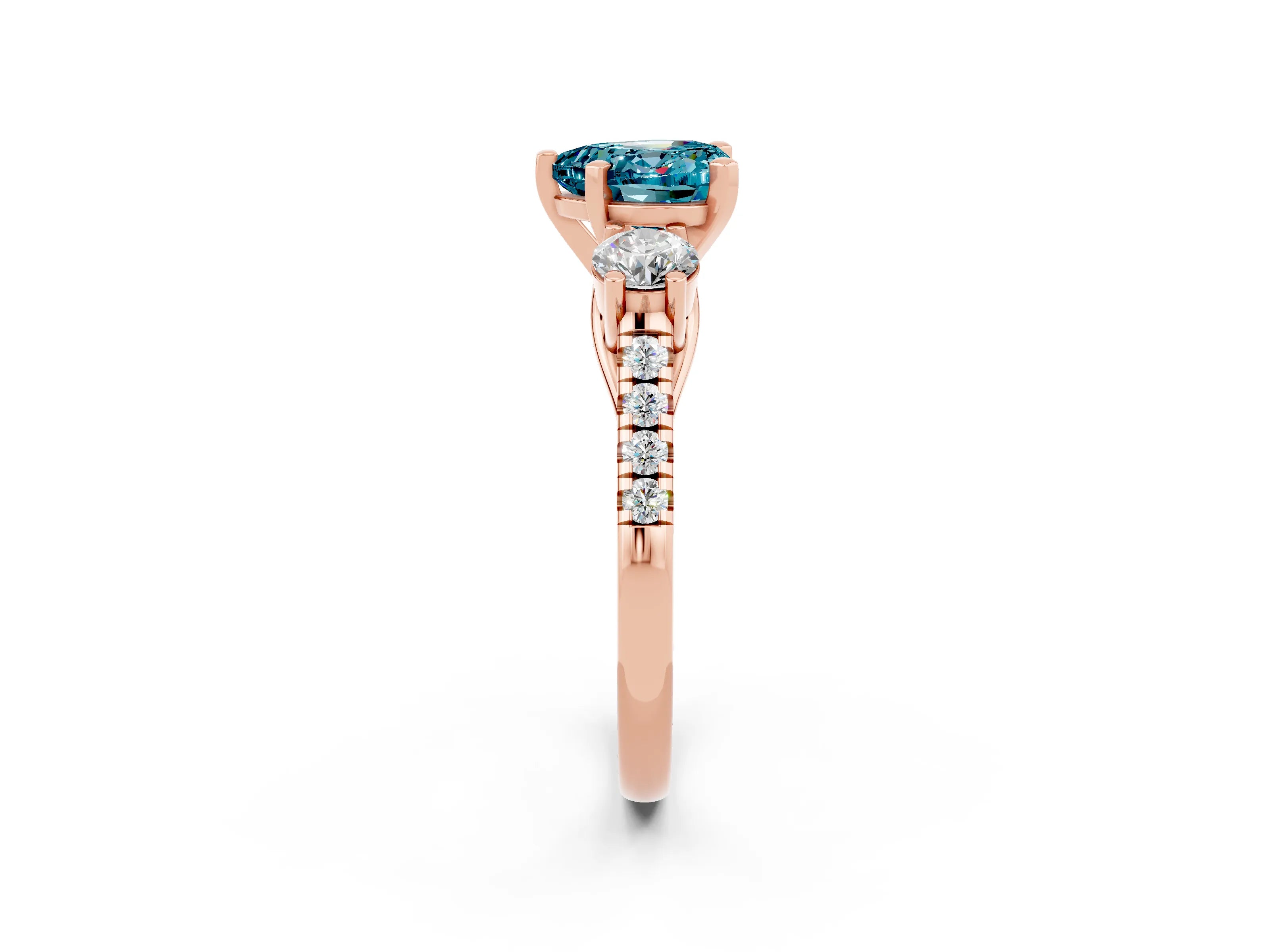 Rose gold Three-Stone Heart Cut Blue Topaz Pavé Band with Four-Prong Setting_2