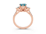 Rose gold Three-Stone Heart Cut Blue Topaz Pavé Band with Four-Prong Setting_3
