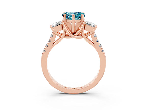 Rose gold Three-Stone Heart Cut Blue Topaz Pavé Band with Four-Prong Setting