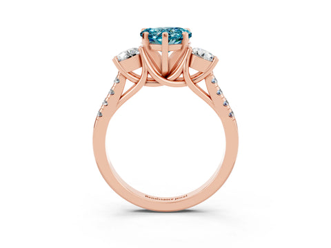 Rose gold Three-Stone Heart Cut Blue Topaz Pavé Band with Four-Prong Setting_3