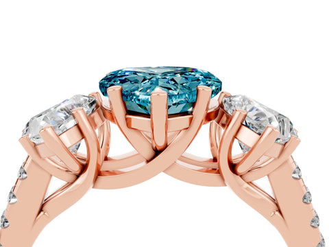 Rose gold Three-Stone Heart Cut Blue Topaz Ring with Pavé Band and Prong Setting_16