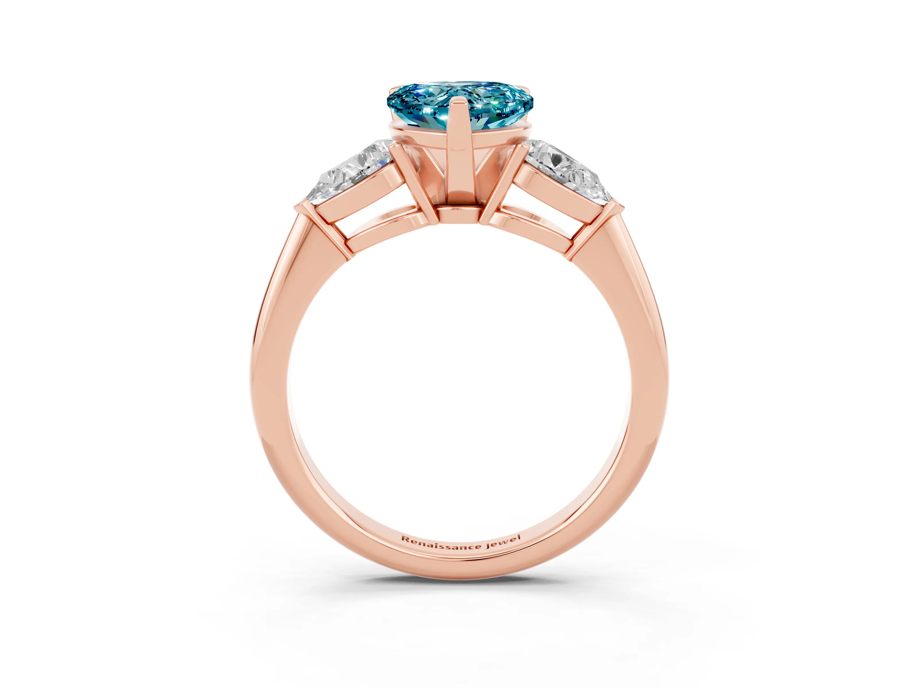 Rose gold Three-Stone Heart Cut Blue Topaz Ring with Pear Side Stones and Four-Prong Setting_3