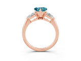 Rose gold Three-Stone Heart Cut Blue Topaz Ring with Pear Side Stones and Four-Prong Setting_3
