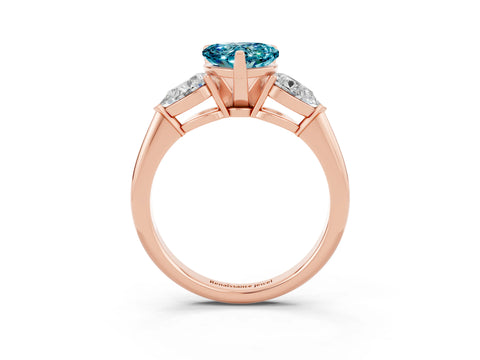Rose gold Three-Stone Heart Cut Blue Topaz Ring with Pear Side Stones and Four-Prong Setting_3
