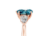 Rose gold Three-Stone Heart Cut Blue Topaz Ring with Pear  Side Stones in Four-Prong Setting_17