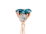Rose gold Three-Stone Heart Cut Blue Topaz Ring with Pear  Side Stones in Four-Prong Setting_41