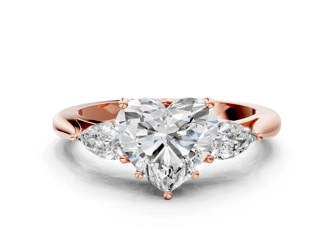 Rose gold Three-Stone Heart Cut Brilliant Diamond Solitaire Ring with Tapered Band and Four-Prong Setting_3