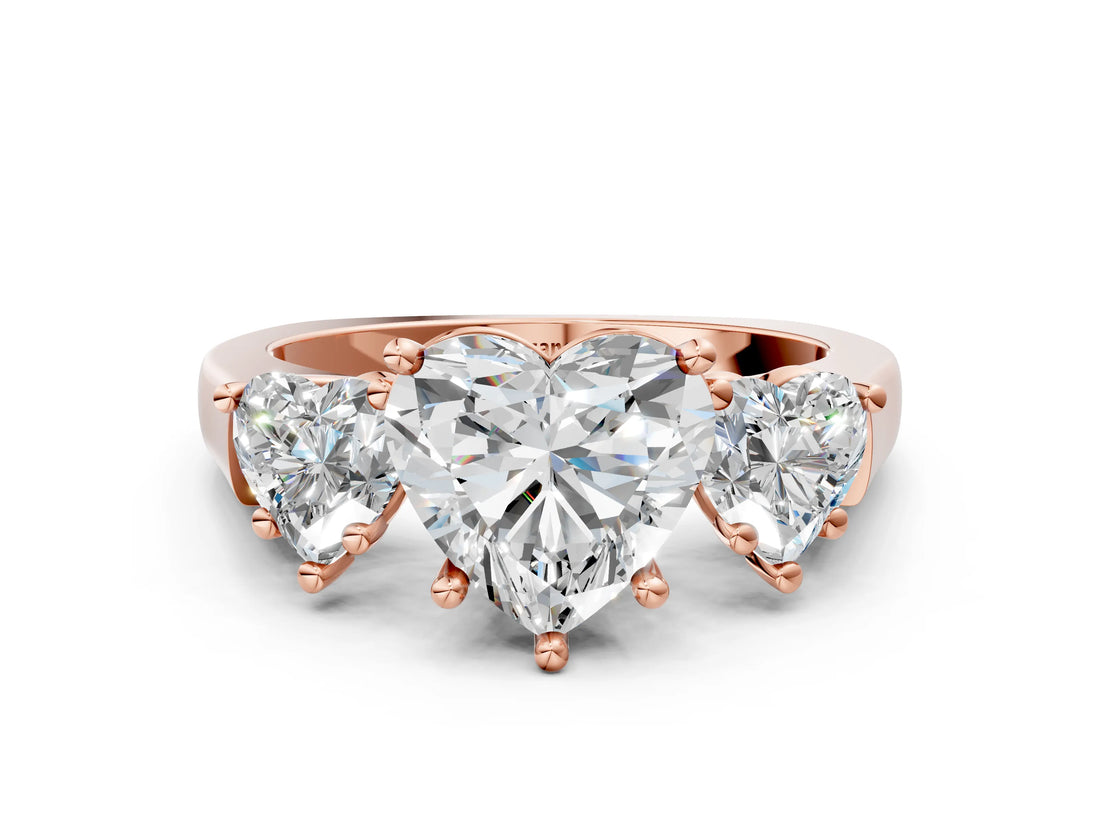 Rose gold Three-Stone Heart Cut Brilliant Diamond Trellis Ring with Comfort Fit Band_3