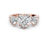 Rose gold Three-Stone Heart Cut Brilliant Diamond Trellis Ring with Comfort Fit Band_3