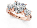 Rose gold Three-Stone Heart Cut Brilliant Diamond Trellis Ring with Comfort Fit Band_4