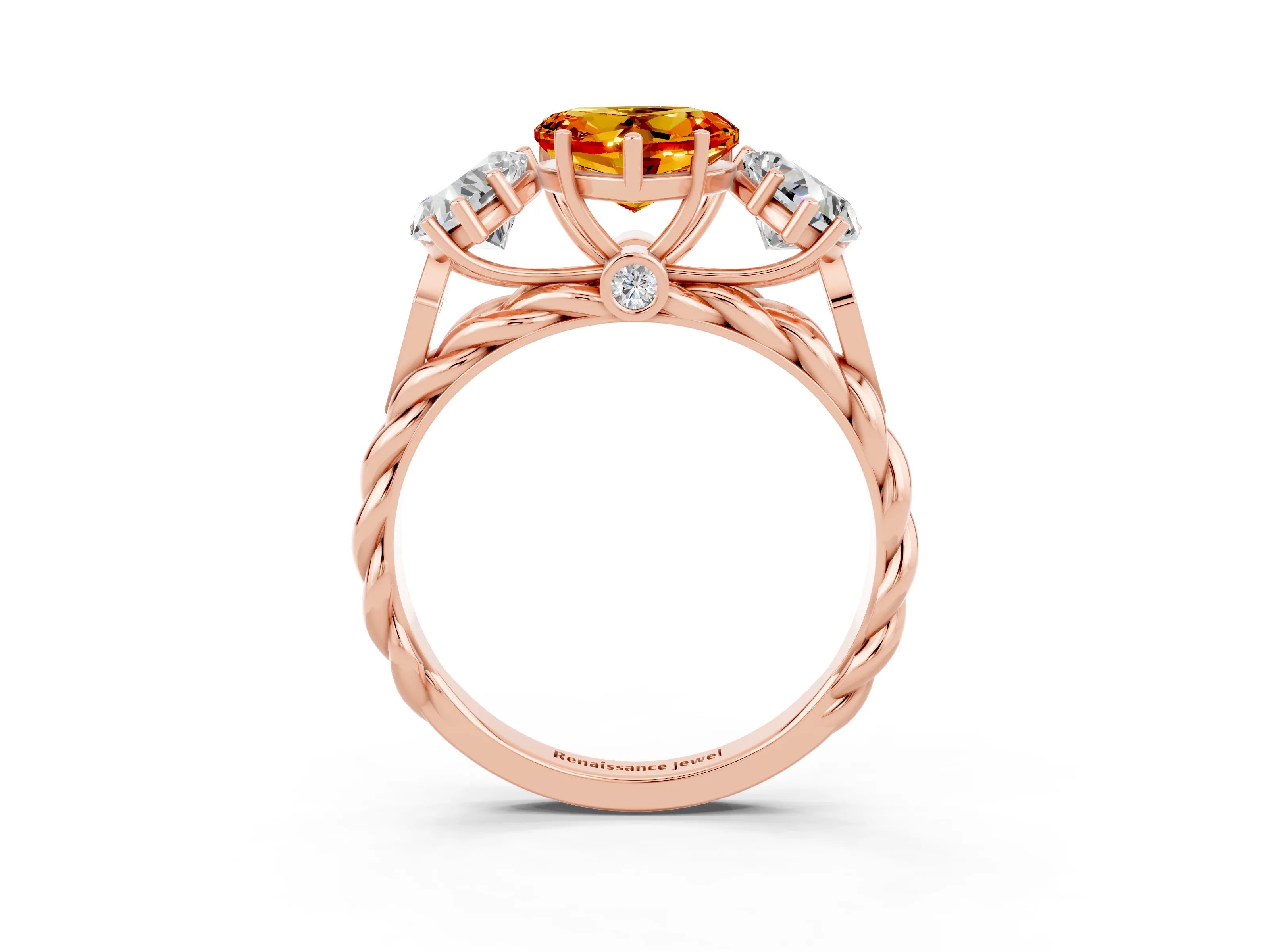 Rose gold Three-Stone Heart Cut Citrine Braided Band Ring with Four-Prong Setting_15