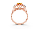 Rose gold Three-Stone Heart Cut Citrine Braided Band Ring with Four-Prong Setting_15