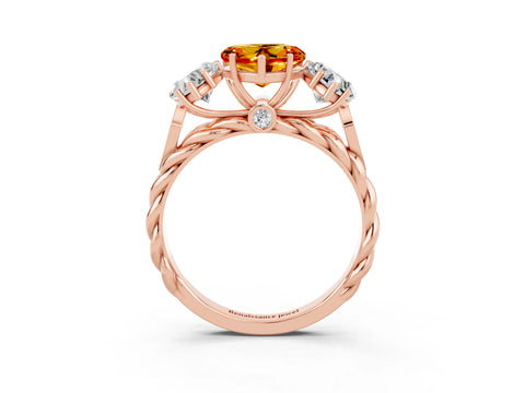 Rose gold Three-Stone Heart Cut Citrine Braided Band Ring with Four-Prong Setting_15
