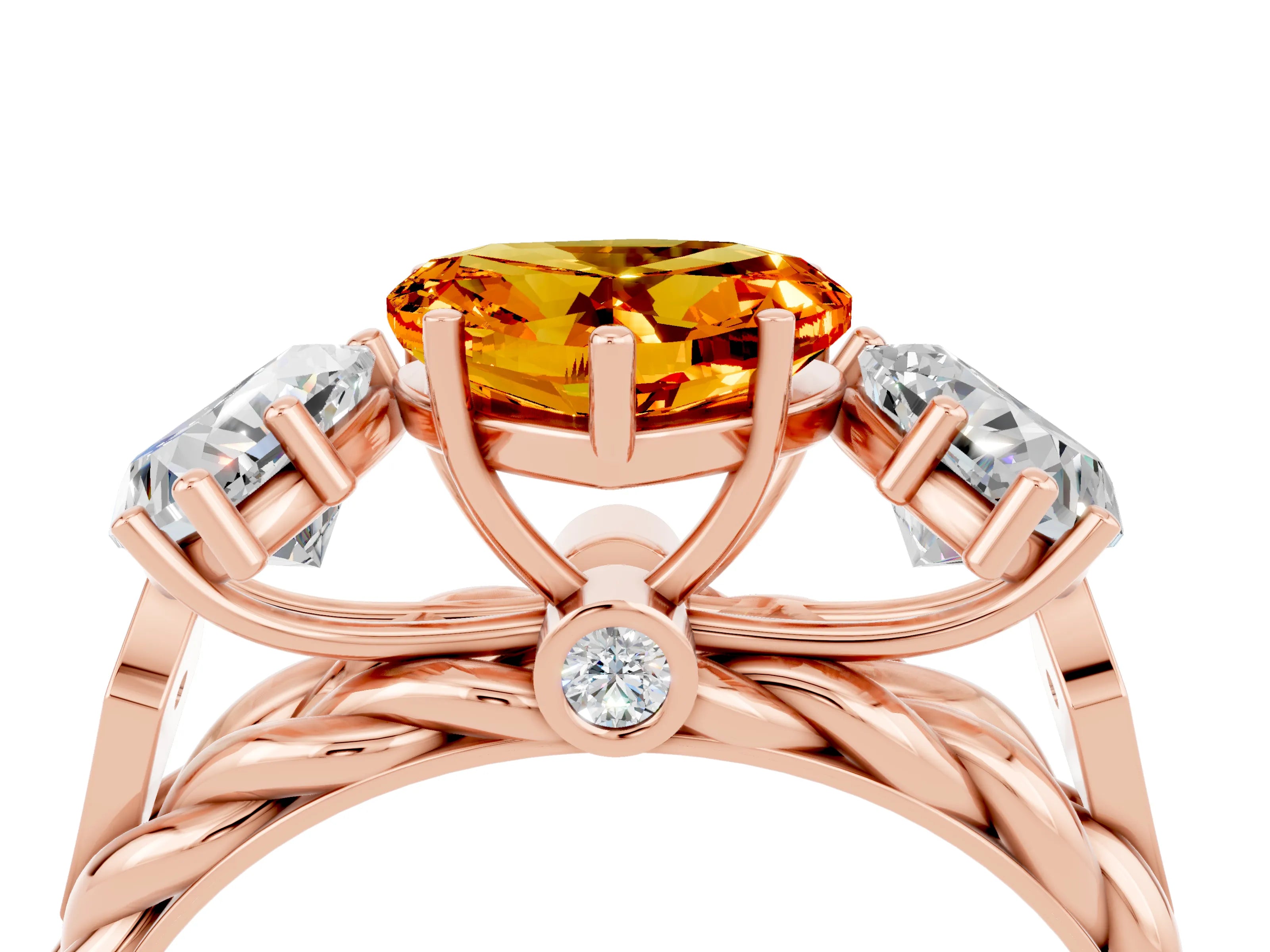 Rose gold Three-Stone Heart Cut Citrine Braided Band Ring with Four-Prong Setting_16